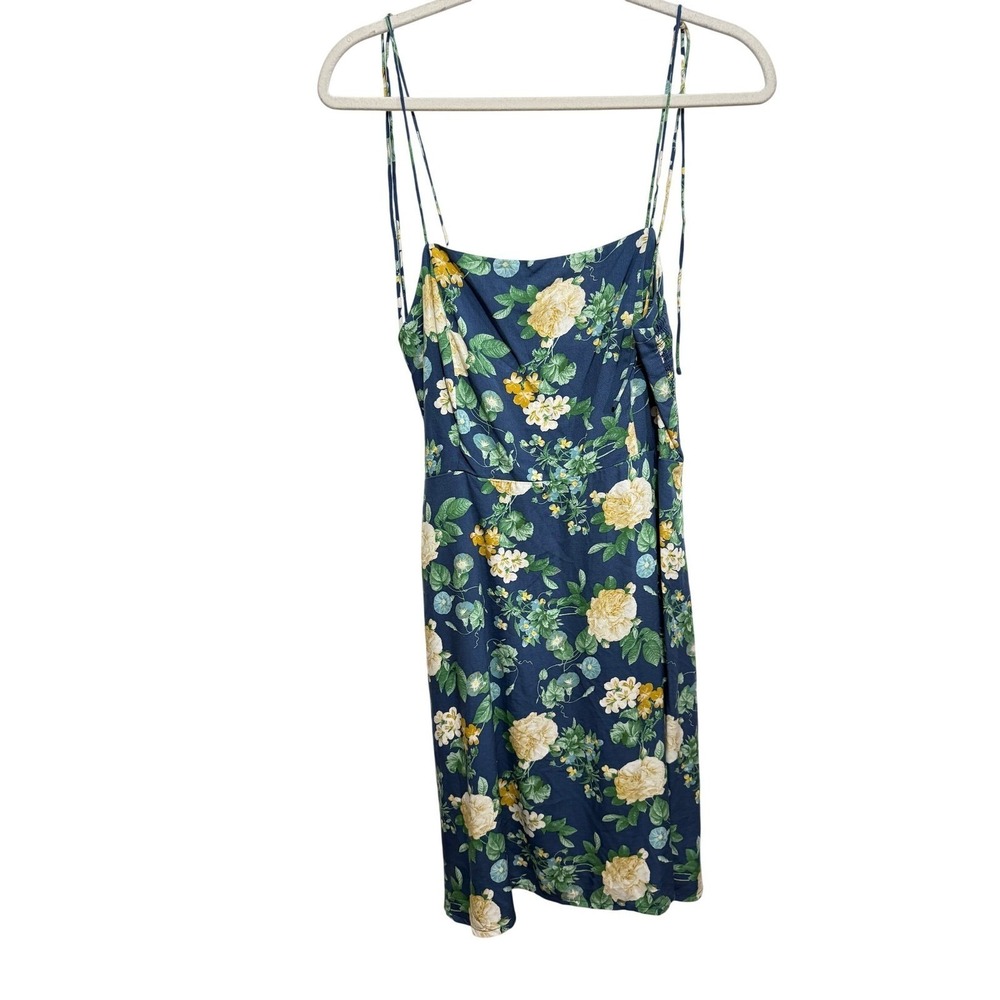 Old Navy Mini Dress‎ Womens M Medium Blue Yellow Floral Tie Strap Smocked NWT